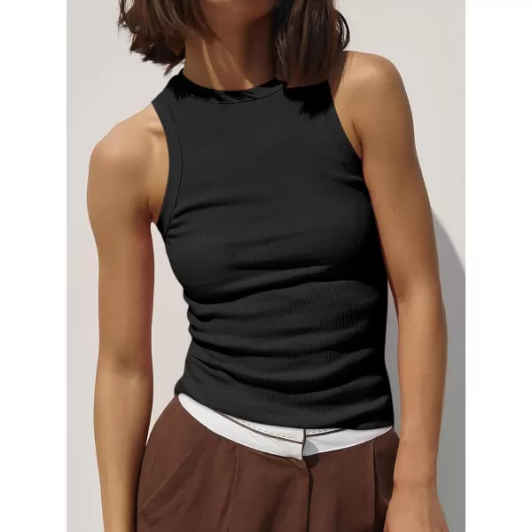 imageANRABESS Womens Sleeveless High Neck Tank Tops Summer Casual Basic Slim Fit Ribbed Tee Shirts Racerback BlousesBlack