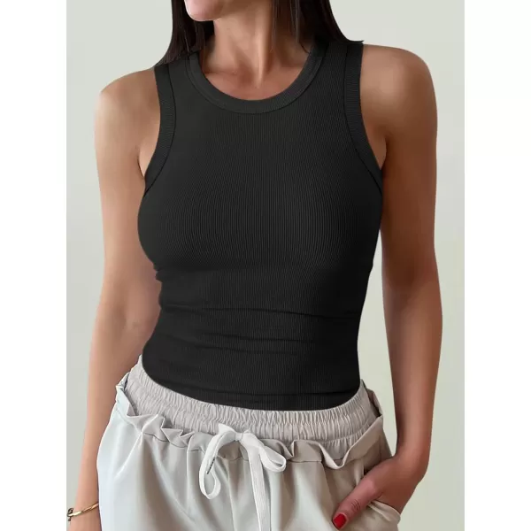 imageANRABESS Womens Sleeveless High Neck Tank Tops Summer Casual Basic Slim Fit Ribbed Tee Shirts Racerback BlousesBlack