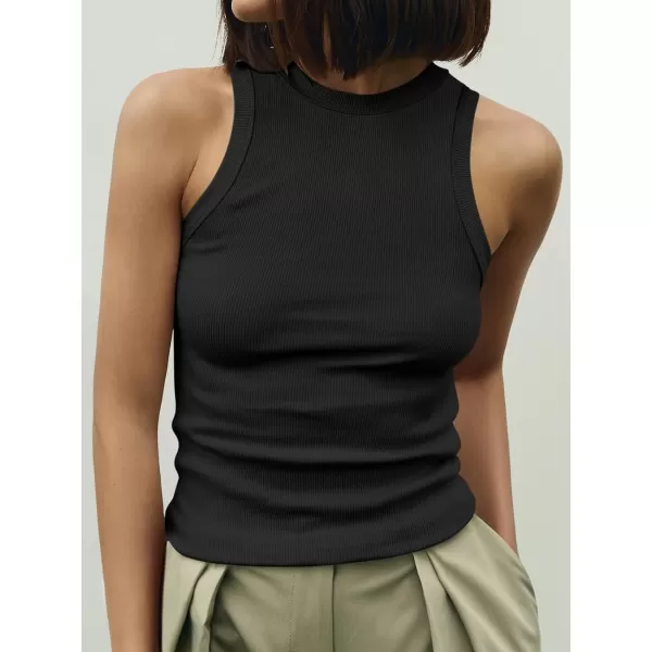 imageANRABESS Womens Sleeveless High Neck Tank Tops Summer Casual Basic Slim Fit Ribbed Tee Shirts Racerback BlousesBlack