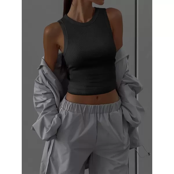 imageANRABESS Womens Sleeveless High Neck Tank Tops Summer Casual Basic Slim Fit Ribbed Tee Shirts Racerback BlousesBlack