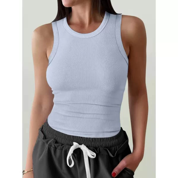 imageANRABESS Womens Sleeveless High Neck Tank Tops Summer Casual Basic Slim Fit Ribbed Tee Shirts Racerback BlousesBlue