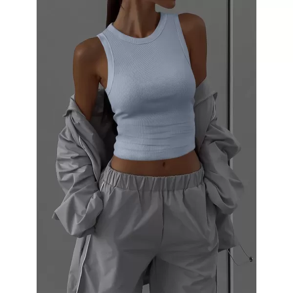imageANRABESS Womens Sleeveless High Neck Tank Tops Summer Casual Basic Slim Fit Ribbed Tee Shirts Racerback BlousesBlue
