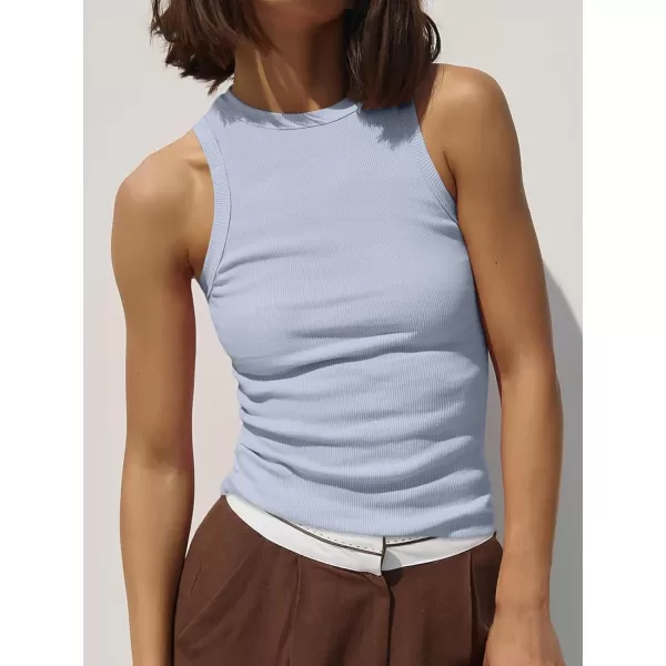 imageANRABESS Womens Sleeveless High Neck Tank Tops Summer Casual Basic Slim Fit Ribbed Tee Shirts Racerback BlousesBlue