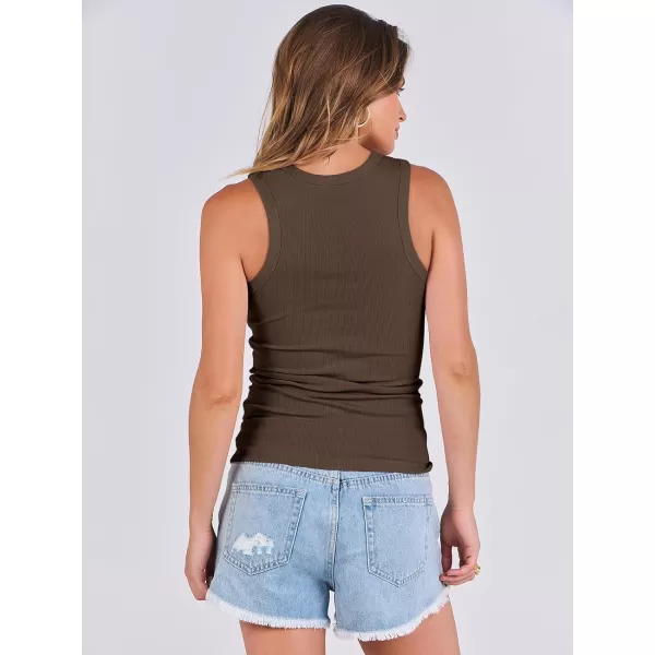 imageANRABESS Womens Sleeveless High Neck Tank Tops Summer Casual Basic Slim Fit Ribbed Tee Shirts Racerback BlousesBrown