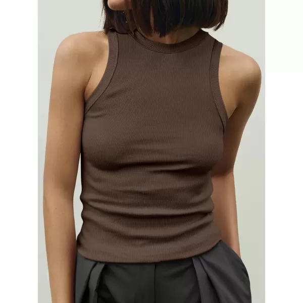 imageANRABESS Womens Sleeveless High Neck Tank Tops Summer Casual Basic Slim Fit Ribbed Tee Shirts Racerback BlousesBrown