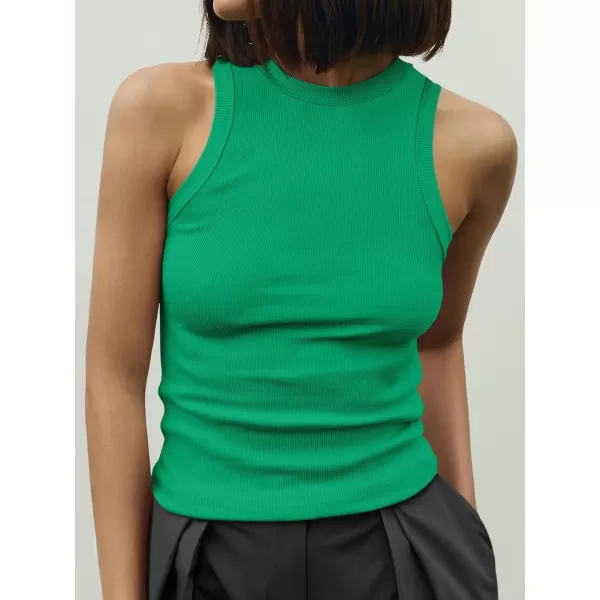 imageANRABESS Womens Sleeveless High Neck Tank Tops Summer Casual Basic Slim Fit Ribbed Tee Shirts Racerback BlousesGreen