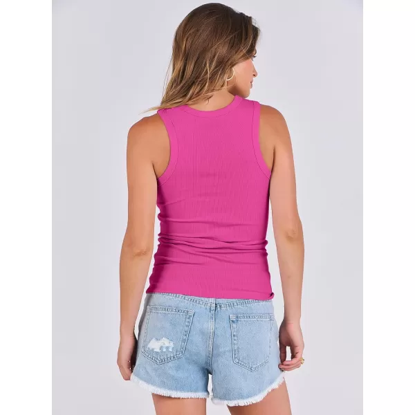 imageANRABESS Womens Sleeveless High Neck Tank Tops Summer Casual Basic Slim Fit Ribbed Tee Shirts Racerback BlousesHot Pink