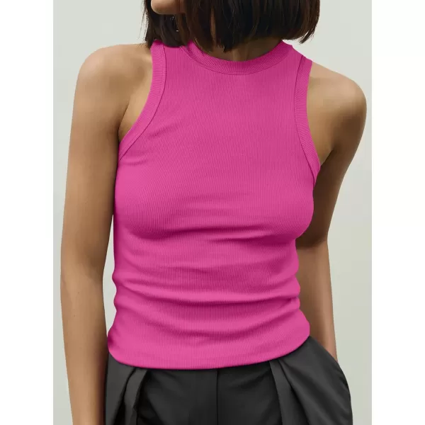 imageANRABESS Womens Sleeveless High Neck Tank Tops Summer Casual Basic Slim Fit Ribbed Tee Shirts Racerback BlousesHot Pink