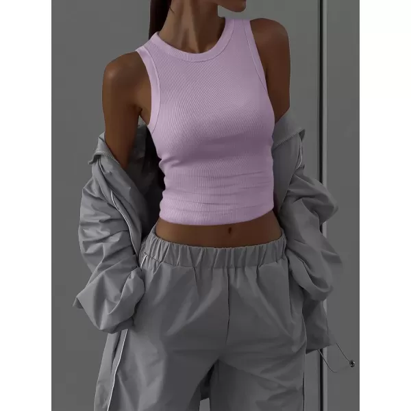 imageANRABESS Womens Sleeveless High Neck Tank Tops Summer Casual Basic Slim Fit Ribbed Tee Shirts Racerback BlousesPurple