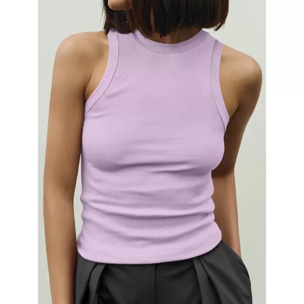 imageANRABESS Womens Sleeveless High Neck Tank Tops Summer Casual Basic Slim Fit Ribbed Tee Shirts Racerback BlousesPurple