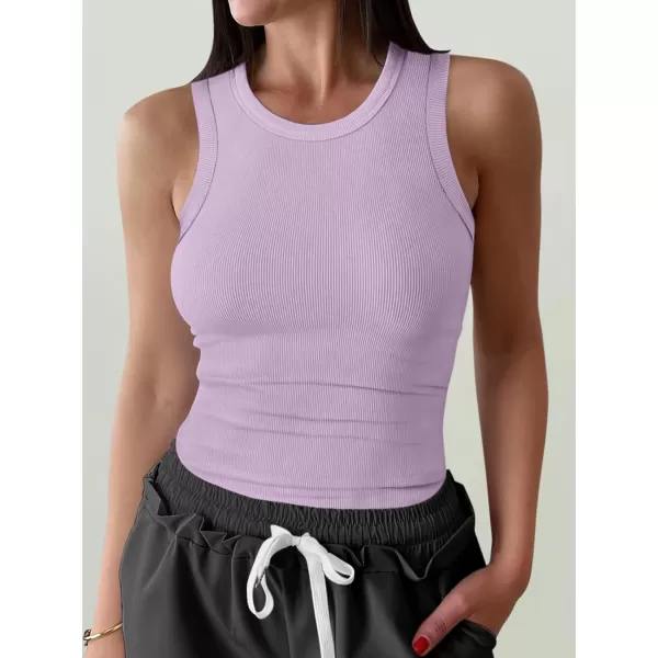 imageANRABESS Womens Sleeveless High Neck Tank Tops Summer Casual Basic Slim Fit Ribbed Tee Shirts Racerback BlousesPurple