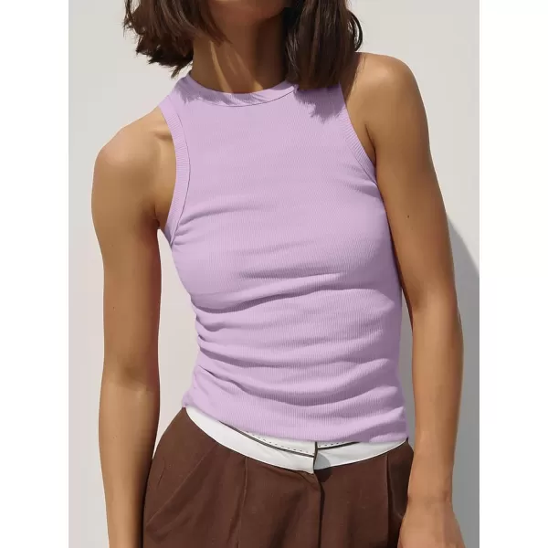 imageANRABESS Womens Sleeveless High Neck Tank Tops Summer Casual Basic Slim Fit Ribbed Tee Shirts Racerback BlousesPurple
