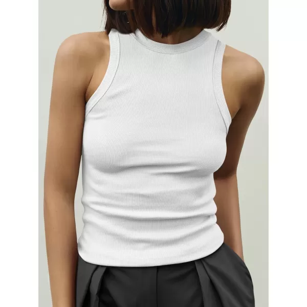 imageANRABESS Womens Sleeveless High Neck Tank Tops Summer Casual Basic Slim Fit Ribbed Tee Shirts Racerback BlousesWhite