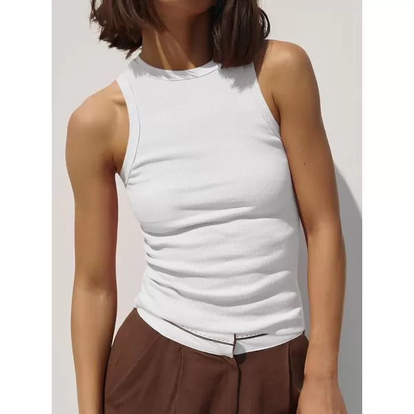 imageANRABESS Womens Sleeveless High Neck Tank Tops Summer Casual Basic Slim Fit Ribbed Tee Shirts Racerback BlousesWhite