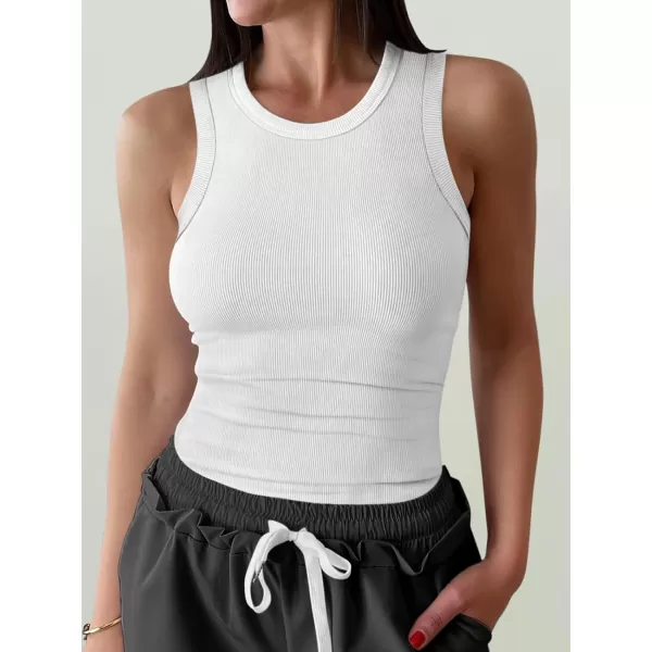 imageANRABESS Womens Sleeveless High Neck Tank Tops Summer Casual Basic Slim Fit Ribbed Tee Shirts Racerback BlousesWhite