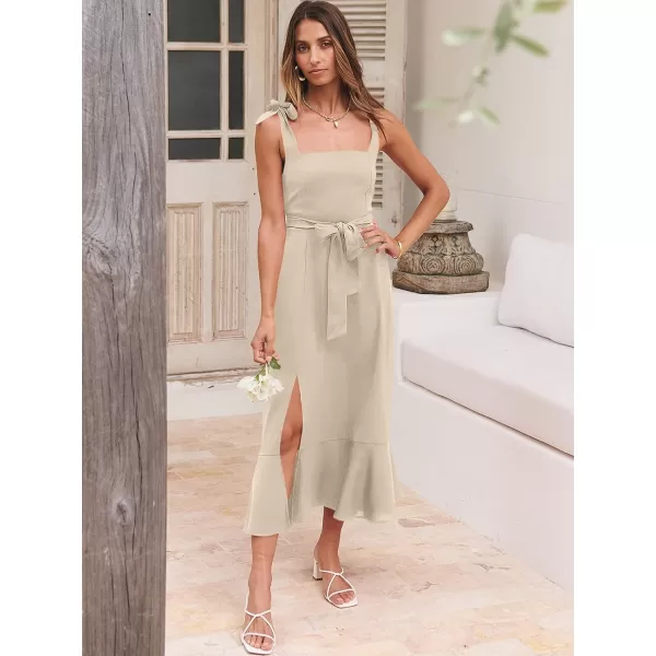 imageANRABESS Womens Square Neck Ruffle Split Midi Formal Summer Dress Elegant Wedding Guest Cocktail Party Bridesmaid DressesApricot