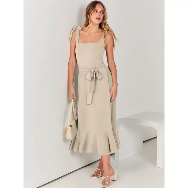 imageANRABESS Womens Square Neck Ruffle Split Midi Formal Summer Dress Elegant Wedding Guest Cocktail Party Bridesmaid DressesApricot