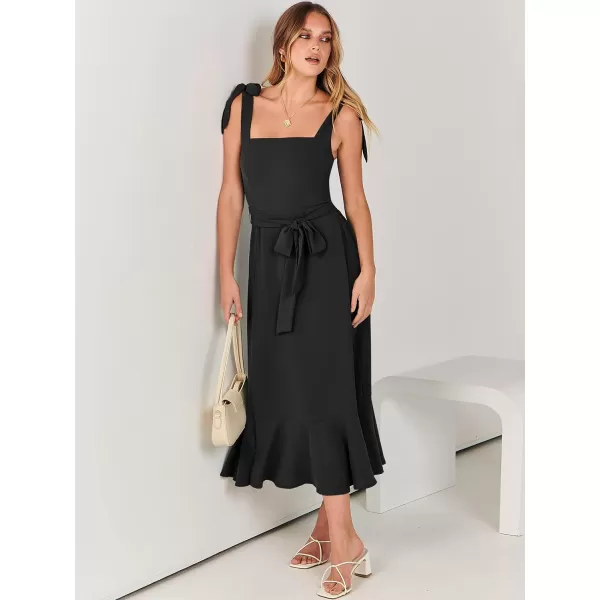 imageANRABESS Womens Square Neck Ruffle Split Midi Formal Summer Dress Elegant Wedding Guest Cocktail Party Bridesmaid DressesBlack