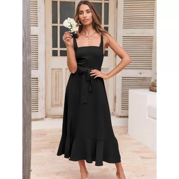 imageANRABESS Womens Square Neck Ruffle Split Midi Formal Summer Dress Elegant Wedding Guest Cocktail Party Bridesmaid DressesBlack