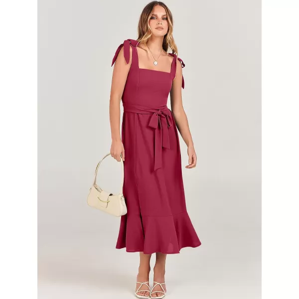imageANRABESS Womens Square Neck Ruffle Split Midi Formal Summer Dress Elegant Wedding Guest Cocktail Party Bridesmaid DressesDark Red