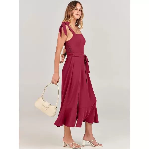 imageANRABESS Womens Square Neck Ruffle Split Midi Formal Summer Dress Elegant Wedding Guest Cocktail Party Bridesmaid DressesDark Red