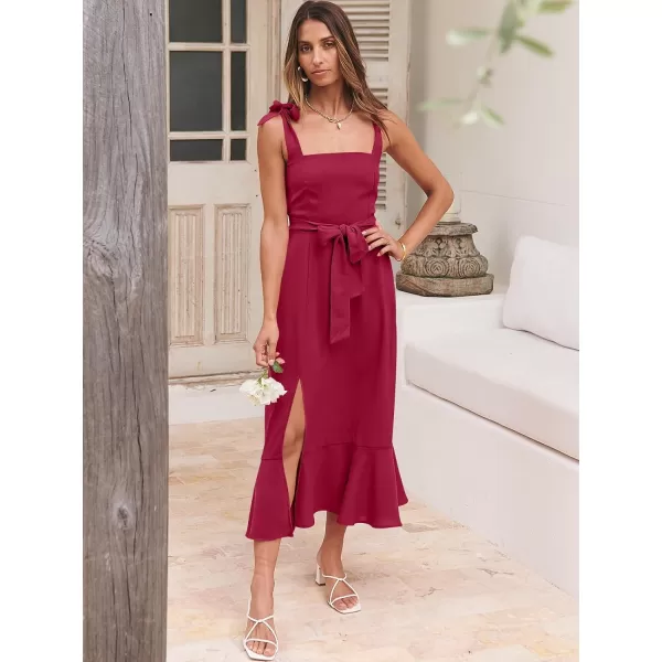 imageANRABESS Womens Square Neck Ruffle Split Midi Formal Summer Dress Elegant Wedding Guest Cocktail Party Bridesmaid DressesDark Red