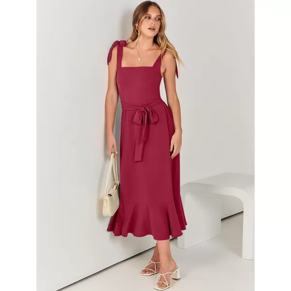 imageANRABESS Womens Square Neck Ruffle Split Midi Formal Summer Dress Elegant Wedding Guest Cocktail Party Bridesmaid DressesDark Red