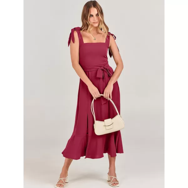 imageANRABESS Womens Square Neck Ruffle Split Midi Formal Summer Dress Elegant Wedding Guest Cocktail Party Bridesmaid DressesDark Red