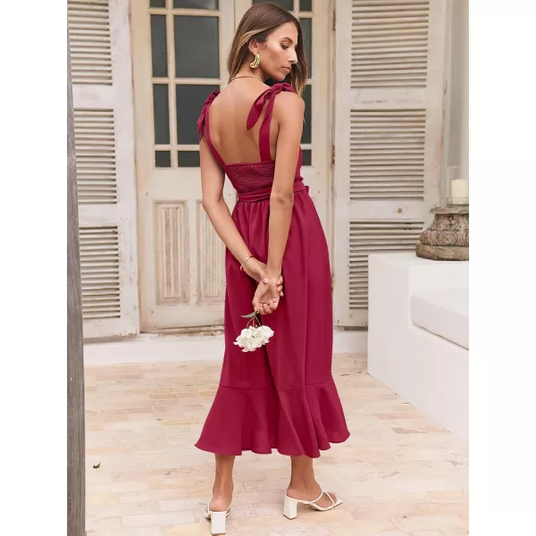 imageANRABESS Womens Square Neck Ruffle Split Midi Formal Summer Dress Elegant Wedding Guest Cocktail Party Bridesmaid DressesDark Red