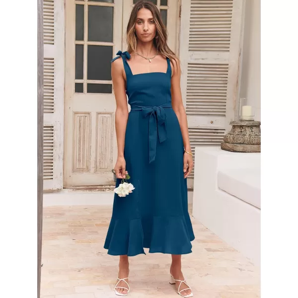 imageANRABESS Womens Square Neck Ruffle Split Midi Formal Summer Dress Elegant Wedding Guest Cocktail Party Bridesmaid DressesDeep Blue