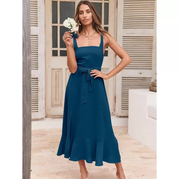 imageANRABESS Womens Square Neck Ruffle Split Midi Formal Summer Dress Elegant Wedding Guest Cocktail Party Bridesmaid DressesDeep Blue