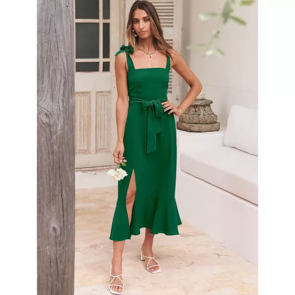 imageANRABESS Womens Square Neck Ruffle Split Midi Formal Summer Dress Elegant Wedding Guest Cocktail Party Bridesmaid DressesGrass