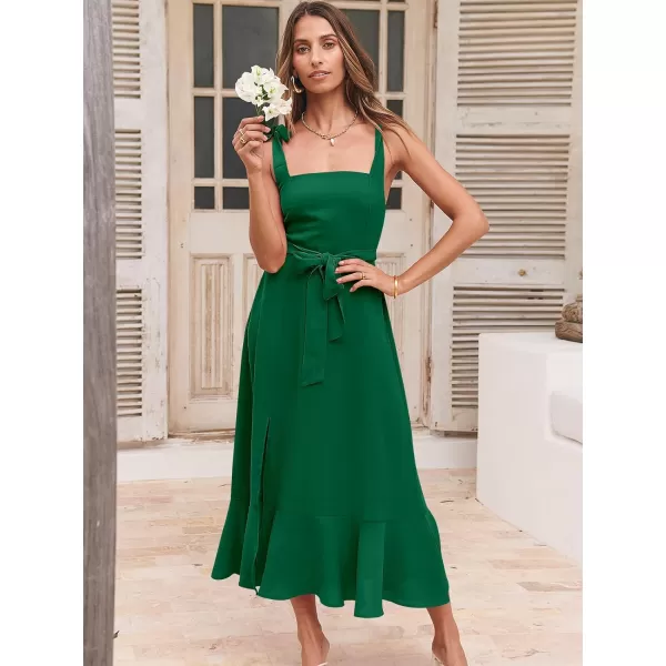 imageANRABESS Womens Square Neck Ruffle Split Midi Formal Summer Dress Elegant Wedding Guest Cocktail Party Bridesmaid DressesGrass