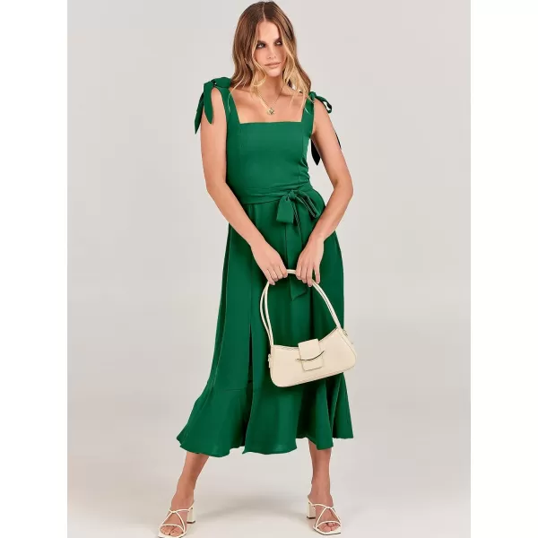 imageANRABESS Womens Square Neck Ruffle Split Midi Formal Summer Dress Elegant Wedding Guest Cocktail Party Bridesmaid DressesGrass