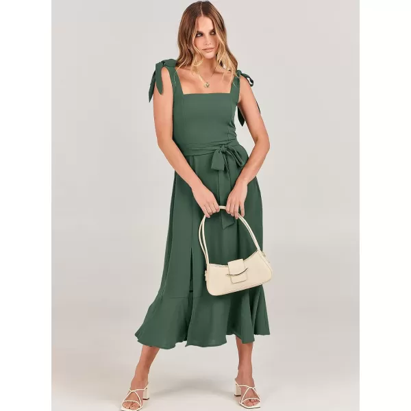 imageANRABESS Womens Square Neck Ruffle Split Midi Formal Summer Dress Elegant Wedding Guest Cocktail Party Bridesmaid DressesGreen