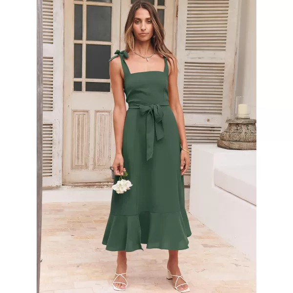 imageANRABESS Womens Square Neck Ruffle Split Midi Formal Summer Dress Elegant Wedding Guest Cocktail Party Bridesmaid DressesGreen