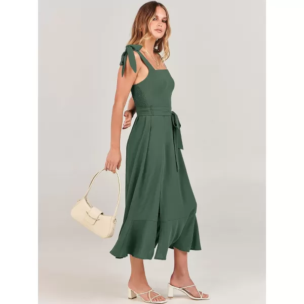 imageANRABESS Womens Square Neck Ruffle Split Midi Formal Summer Dress Elegant Wedding Guest Cocktail Party Bridesmaid DressesGreen