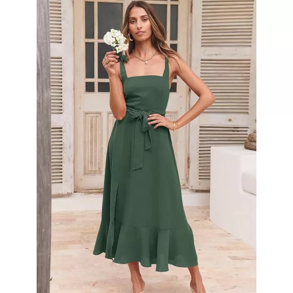 imageANRABESS Womens Square Neck Ruffle Split Midi Formal Summer Dress Elegant Wedding Guest Cocktail Party Bridesmaid DressesGreen