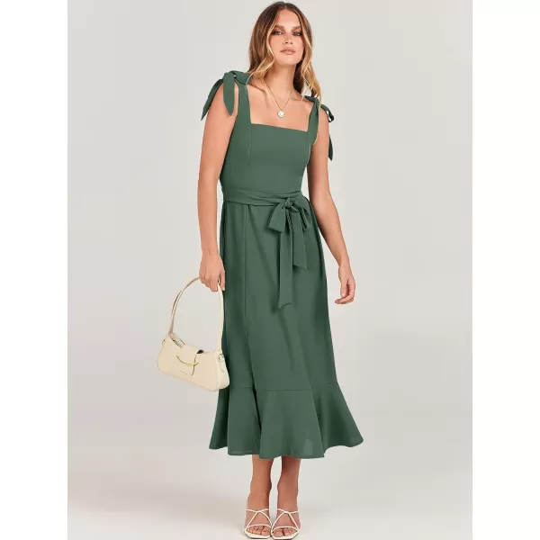 imageANRABESS Womens Square Neck Ruffle Split Midi Formal Summer Dress Elegant Wedding Guest Cocktail Party Bridesmaid DressesGreen