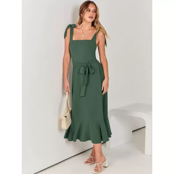 imageANRABESS Womens Square Neck Ruffle Split Midi Formal Summer Dress Elegant Wedding Guest Cocktail Party Bridesmaid DressesGreen