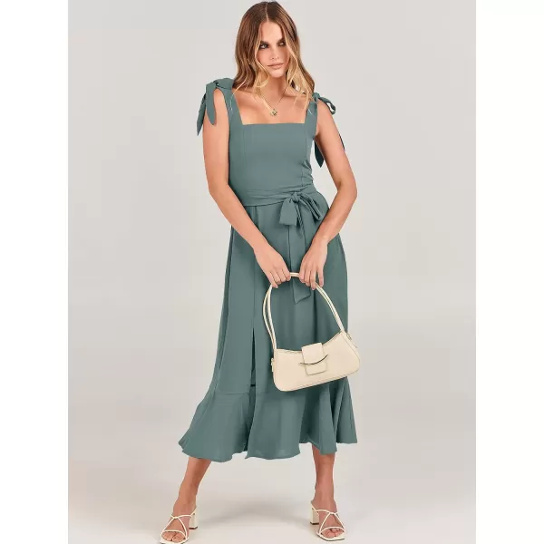 imageANRABESS Womens Square Neck Ruffle Split Midi Formal Summer Dress Elegant Wedding Guest Cocktail Party Bridesmaid DressesGrey Blue