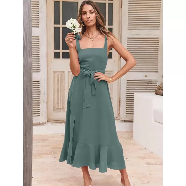 imageANRABESS Womens Square Neck Ruffle Split Midi Formal Summer Dress Elegant Wedding Guest Cocktail Party Bridesmaid DressesGrey Blue