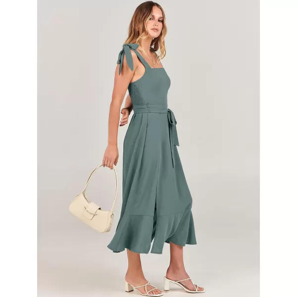 imageANRABESS Womens Square Neck Ruffle Split Midi Formal Summer Dress Elegant Wedding Guest Cocktail Party Bridesmaid DressesGrey Blue