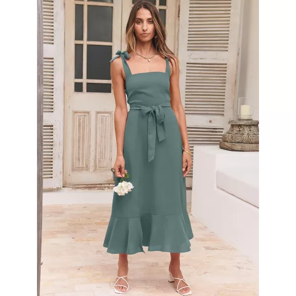 imageANRABESS Womens Square Neck Ruffle Split Midi Formal Summer Dress Elegant Wedding Guest Cocktail Party Bridesmaid DressesGrey Blue