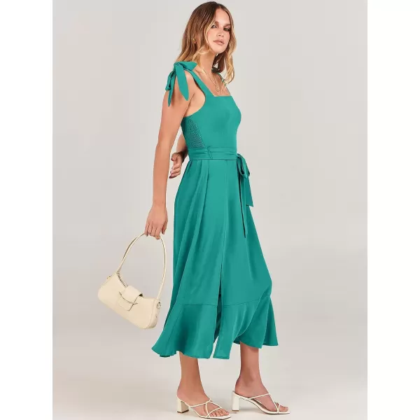 imageANRABESS Womens Square Neck Ruffle Split Midi Formal Summer Dress Elegant Wedding Guest Cocktail Party Bridesmaid DressesLake Green
