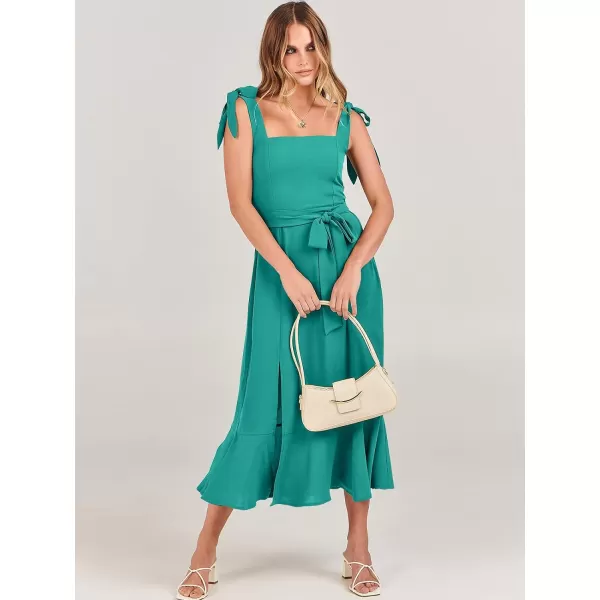 imageANRABESS Womens Square Neck Ruffle Split Midi Formal Summer Dress Elegant Wedding Guest Cocktail Party Bridesmaid DressesLake Green