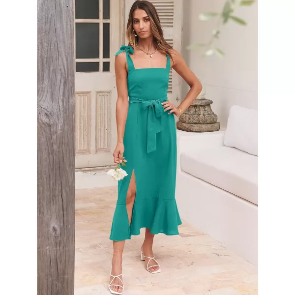 imageANRABESS Womens Square Neck Ruffle Split Midi Formal Summer Dress Elegant Wedding Guest Cocktail Party Bridesmaid DressesLake Green