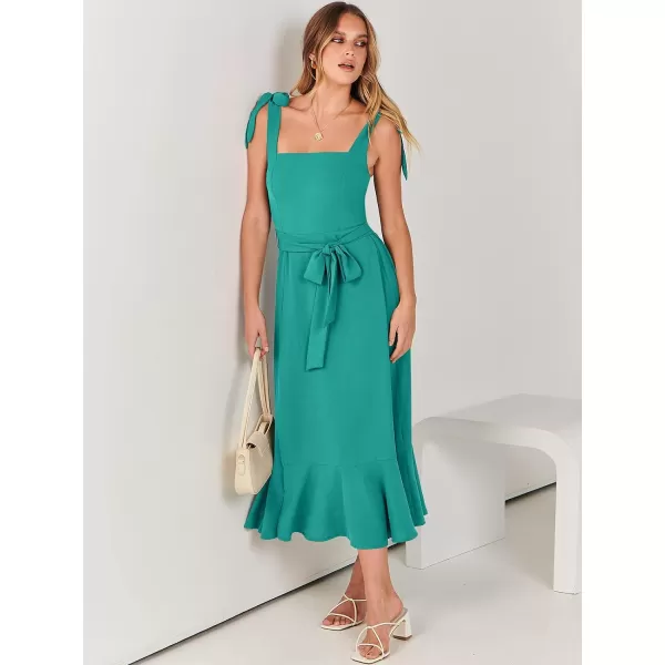 imageANRABESS Womens Square Neck Ruffle Split Midi Formal Summer Dress Elegant Wedding Guest Cocktail Party Bridesmaid DressesLake Green