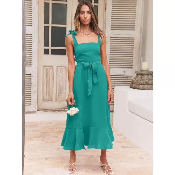 imageANRABESS Womens Square Neck Ruffle Split Midi Formal Summer Dress Elegant Wedding Guest Cocktail Party Bridesmaid DressesLake Green