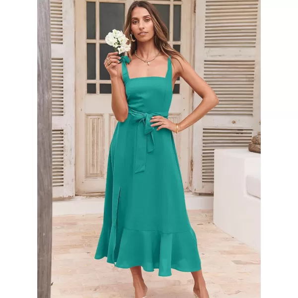 imageANRABESS Womens Square Neck Ruffle Split Midi Formal Summer Dress Elegant Wedding Guest Cocktail Party Bridesmaid DressesLake Green